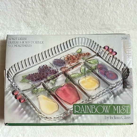 Vintage Pressed Indiana Glass 5-Section Fruit Design Relish Tray Serving Platter - Picture 2 of 13